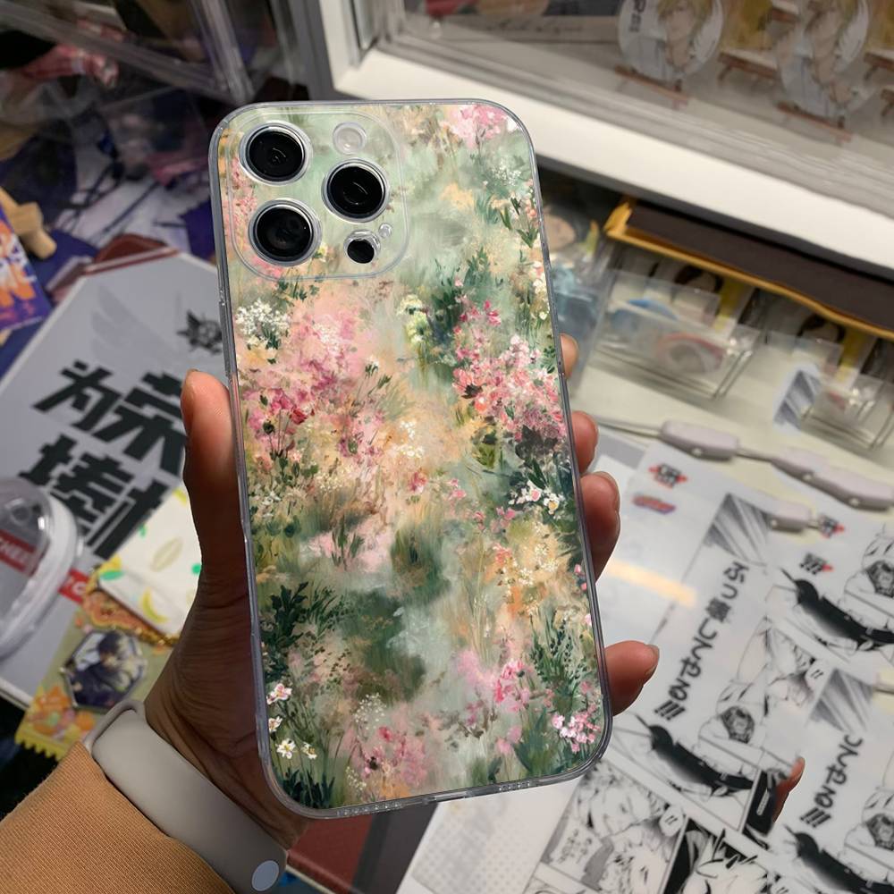 Floral Pattern Blue Flower Sea Cover Phone Case For iPhone 17 16 15 14 13 12 11 Pro Max Plus Mini Clear Soft Shell Thin Tpu