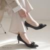 [AmiAmi] Women's Pointed Toe Pumps with Buckle, 6cm Heel, Comfortable for Walking, Leg-Lengthening Effect (Black (Smooth), 24.0cm-24.5cm) KH7544