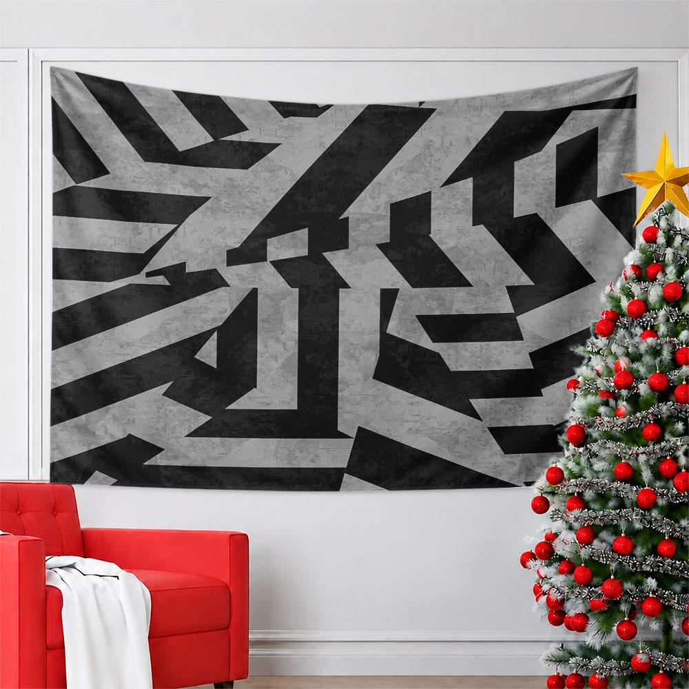 Abstract Geometric Black and Gray Pattern Pattern Wall Hanging Tapestry Decorative Tapestry Home Decor for Bedroom and Living Room