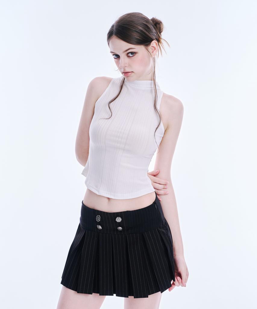 Akeumeseodeu Mock Neck Rib Sleeveless Top (White)
