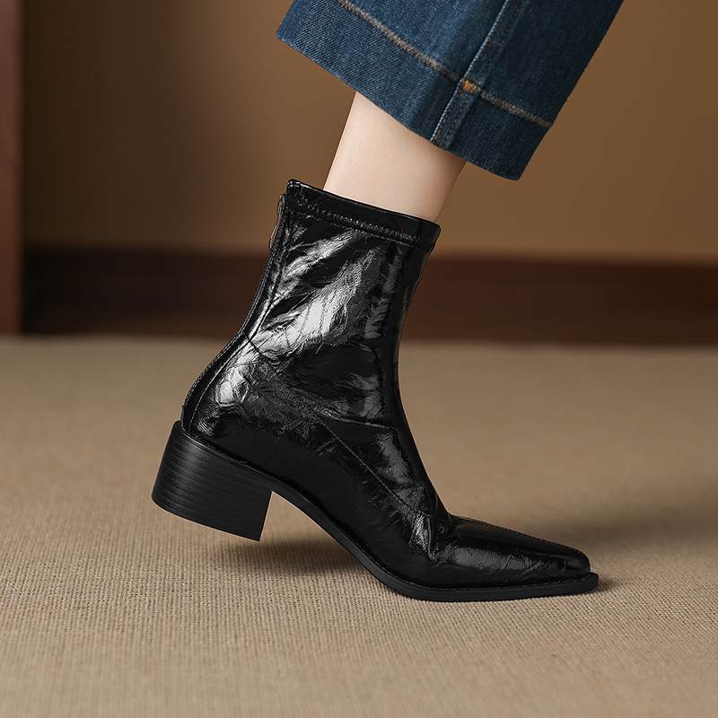 Krazing Po Microfiber Winter Pointed Toe Size 33 Western Boots Size 43 Concise Style Med Heels Ankle Boots