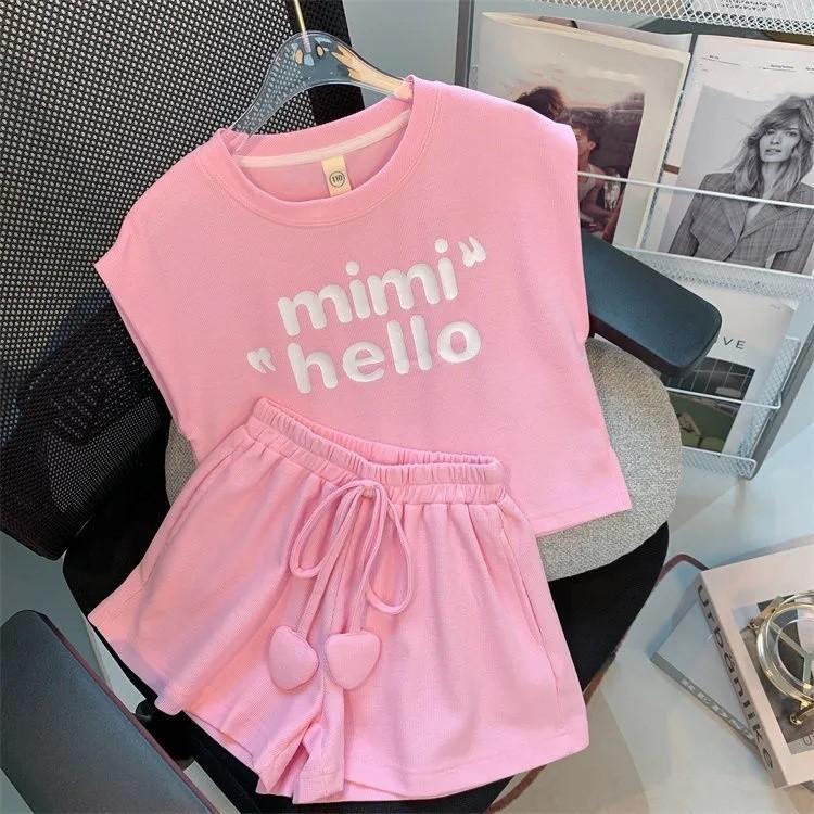 

Girls Summer Sports Suit Middle and Big Children Sleeveless Pullover Top + Wide Leg Shorts Two-piece Set 110 рожевий