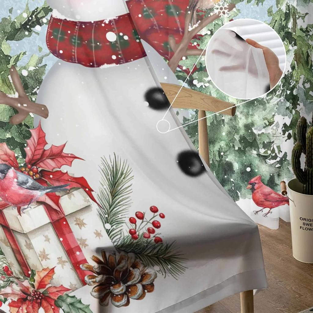 Christmas Snowman Tree Gift Snowflake Mockingbird Sheer Curtains Bedroom Decoration Window Curtain Kitchen Tulle Voile Curtains