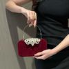 Wine Red Velvet Diamond Decoration Dinner Clutch Bag Celebrity Banquet Bag Cheongsam Temperament Portable Small Square Bag Woman