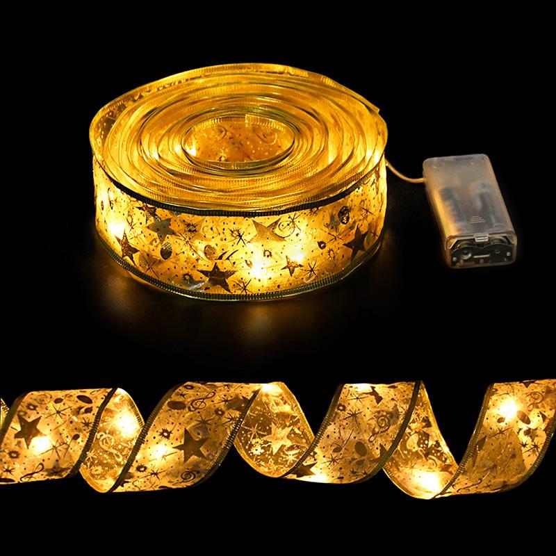 Christmas Decoration LED Ribbon Lights Christmas Tree Ornaments DIY Lace Bows String Light Navidad Home Decoration New Year 2025