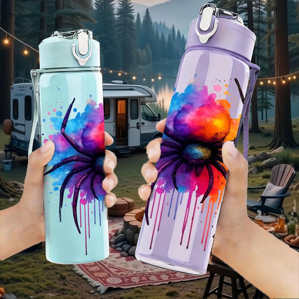 1PC Colorful Tarantula Spider Insect Pattern 750ml Color Plastic Sports Water Bottle Leakproof Flip Straw Lid Suitable for Sports Office Home Use