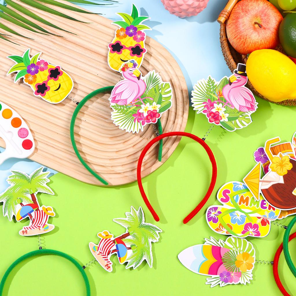 Oneant 12 Stück Hawaiianische Party-Haarreifen Filz Luau Kopfschmuck Tropische Frucht-Dekorationen Ananas Flamingo Palme Baum Zubehör Fo