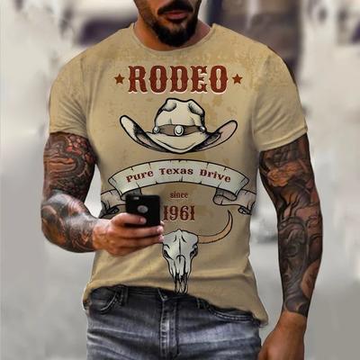 Vintage  Cowboy T Shirts for Mens Clothing Short-sleeved Tops Retro Summer Costume Loose Casual Streetwear Male Shirts Tees