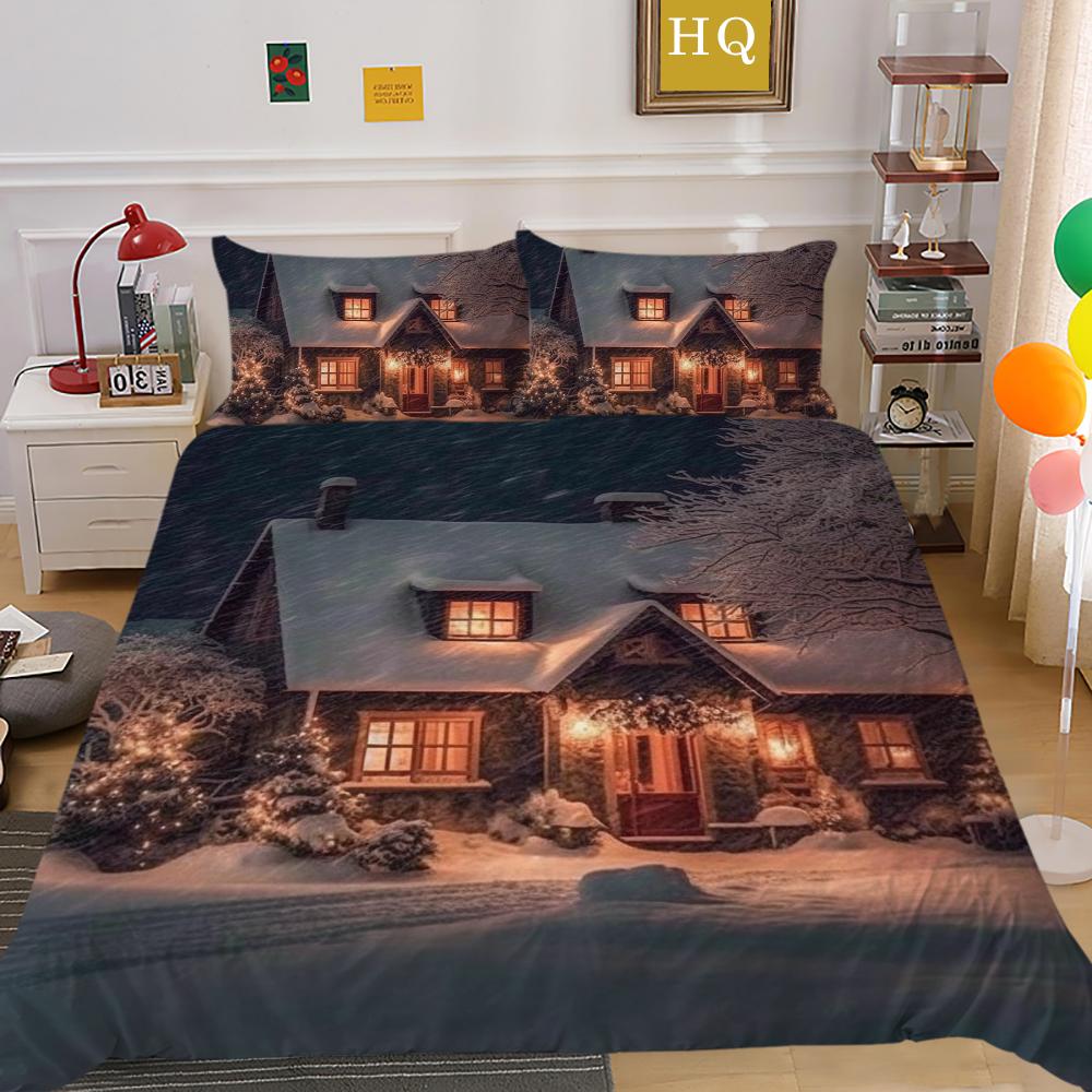 Christmas Printed Bedspreads Twin Size Microfiber Bedding Cover Teens Luxury Design Fashion Duvet Cover Set