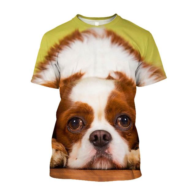 3D Puppy Dog Printed T-shirty Men Oversized Baggy Cavalier King Charles Spaniel Graphic T Shirts Streetwear Cute Clothes