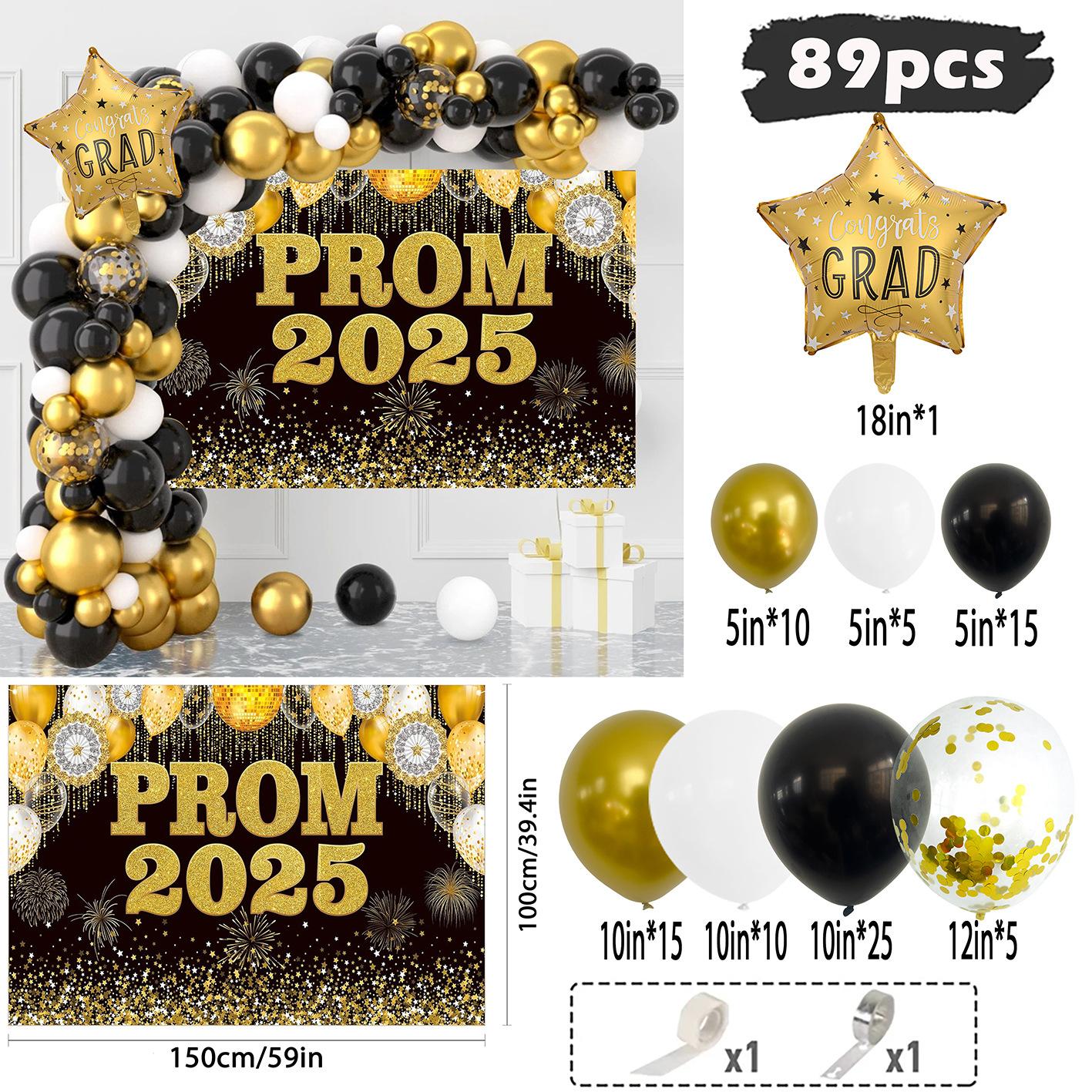 

Graduation Season Background Cloth Black Gold Theme With Balloon Suit School Yard Party Festival Ceremony Style 9