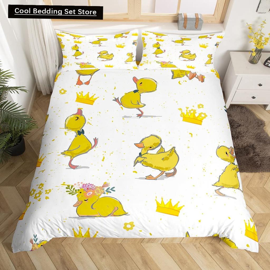 Uroczy kaczor król królowa poszwa na kołdrę kreskówka biała gęś zestaw pościeli zabawny wiejski zwierzęcy poszwa na kołdrę poliestrowa poszwa na kołdrę