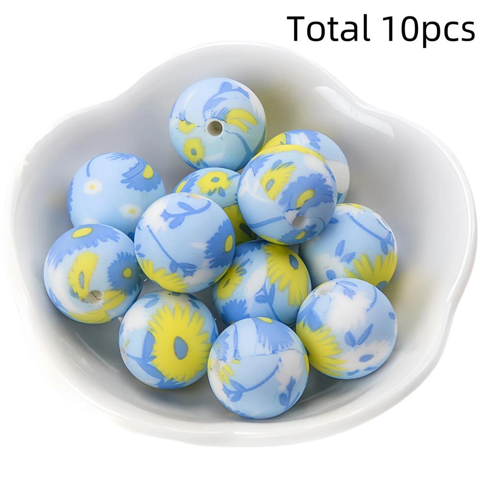 10/10pcs 15mm silicone beads with various styles of printed patterns, perfect DIY bead handmade accessories, fashionable jewelry