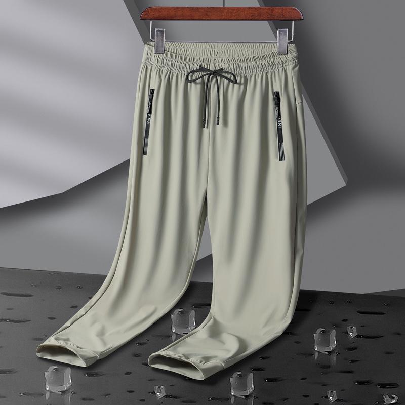 Plus Size Men's Quick-Dry Ice Silk Joggers - High Elasticity, Straight Leg, Breathable Outdoor Summer Pants