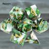7 Pcs White Green Resin Golden Number Sharp Edge Dice Polyhedral Dice Suitable for Role-Playing RPG  DND Pathfinder Board Game