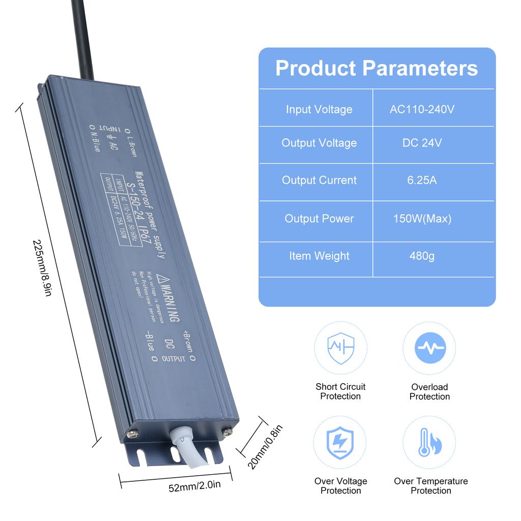 IP67 Water Resistant LED Driver Power Supply Adapter Constant Voltage Output for LED Strip Light Outdoor Lightbox Signboard