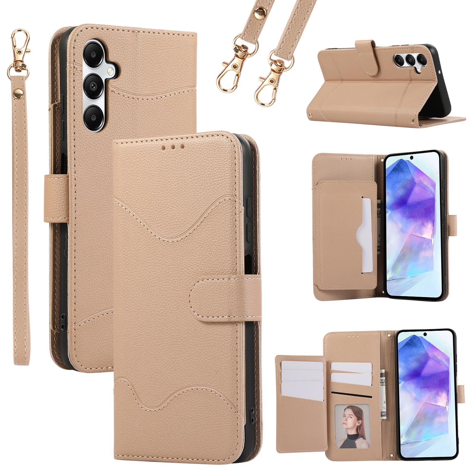 

For Samsung Galaxy A55 5G Leather Phone Case with Card Holder,Wallet,Straps Protective Flip Cover Khaki