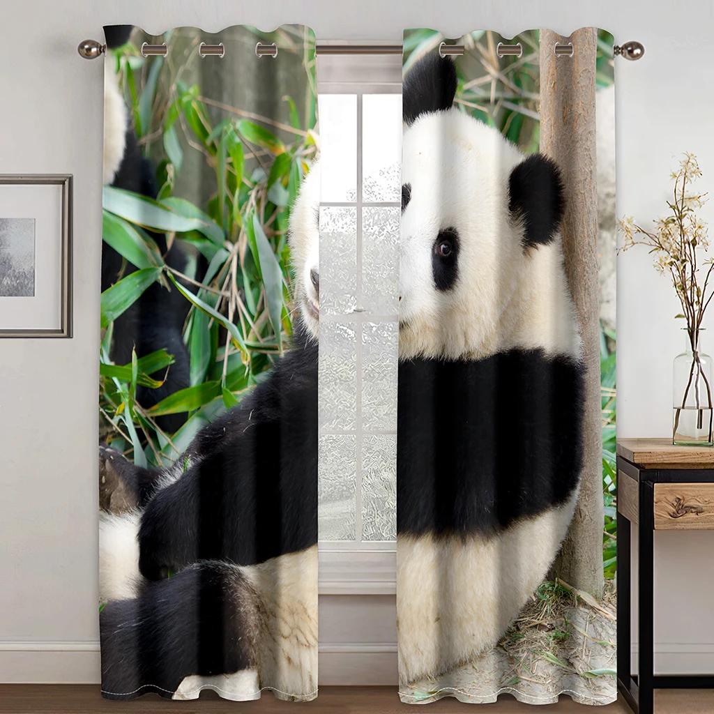 Cute Cartoon Panda High Shading Window Curtain Various Styles of Panda Patterns Thick Blackout Drape Child Bedroom Living Room
