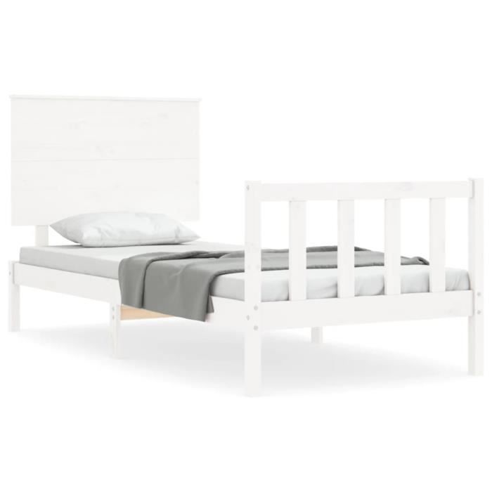 VidaXL Bed Frame with Headboard White 90x200 Cm Solid Wood 3193387