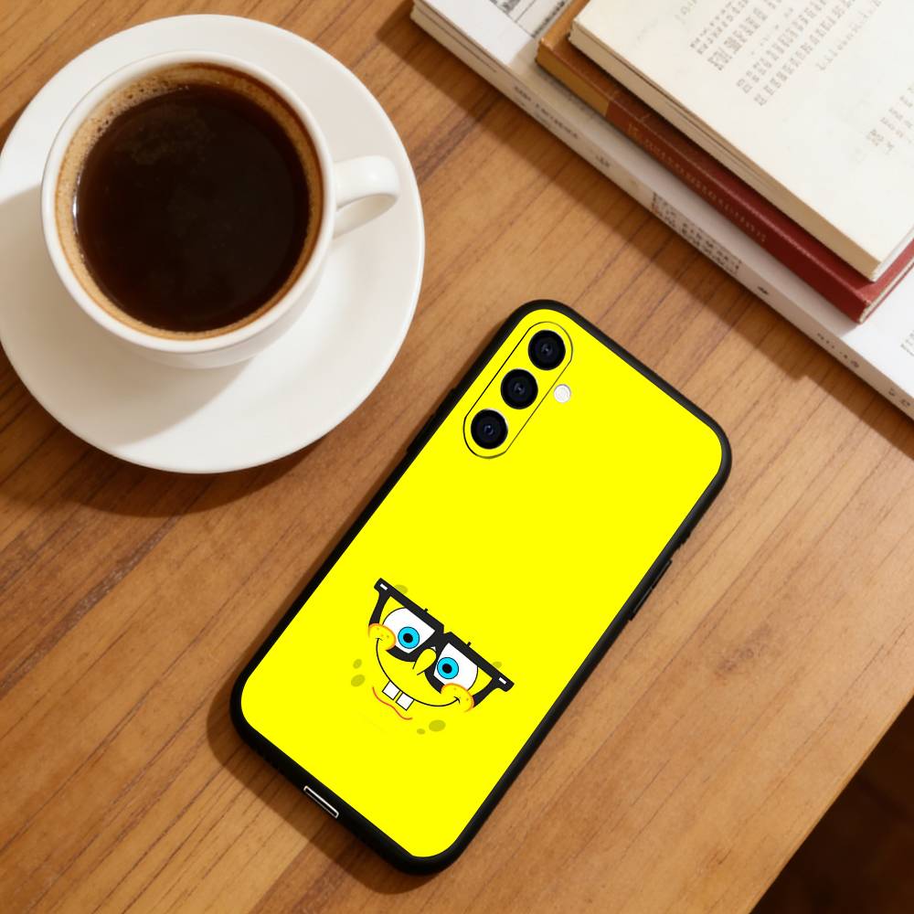 C-Cute Yellow Cartoon Sponge Phone Case Black Silicone Soft For Samsung Galaxy A73,A72,A71,A70,A53,A52,A51