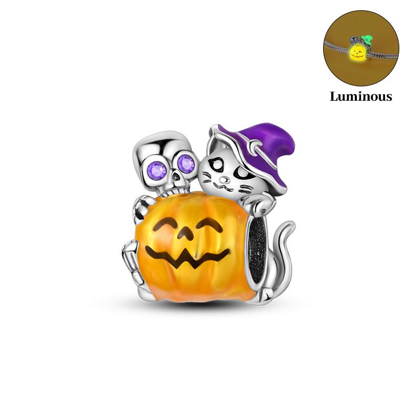 New Luminous Halloween Skull Witch Pumpkin Candy Charms Beads Fit 3Mm Original Bracelets Diy Party Jewelry