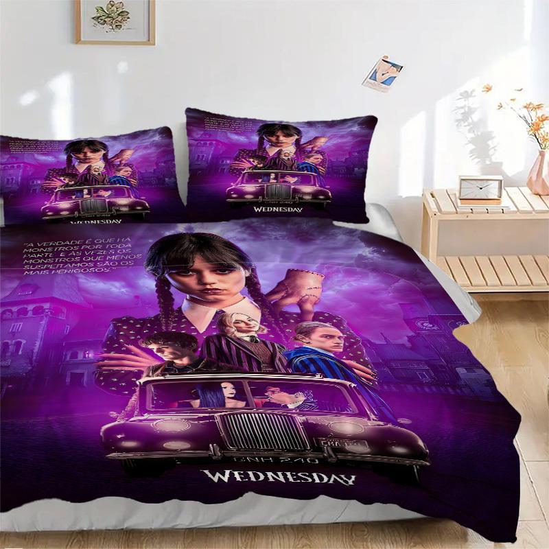 

Постельное белье Wednesday Addams Family с изображением кровати-машинки Покрывало Подарок для спальни, Включает 1 пододеяльник и 2 наволочки, Без наполнителяB219 135x200cm