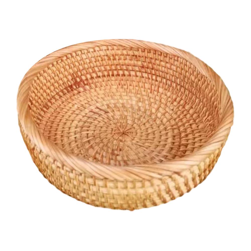 Round Rattan Fruit Basket Handwoven Lightweight for Kitchen or Office Use