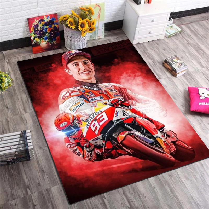 Marc Marquez 93 MotoGP Rug, Motorcycle Racer Portrait Print Area Rug, Motorbike Racing Floor Mat for Fan Bedroom Decor