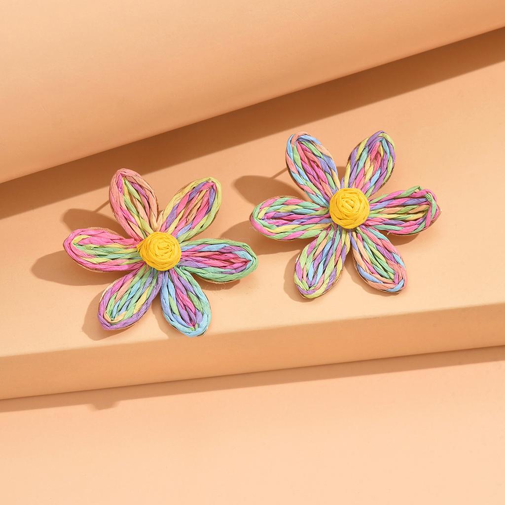 Cute Handmade Woven Sunflower Earrings Raffia Flower Ear Stud For Women Beach Vacation Jewelry Gift Accessories Gifts