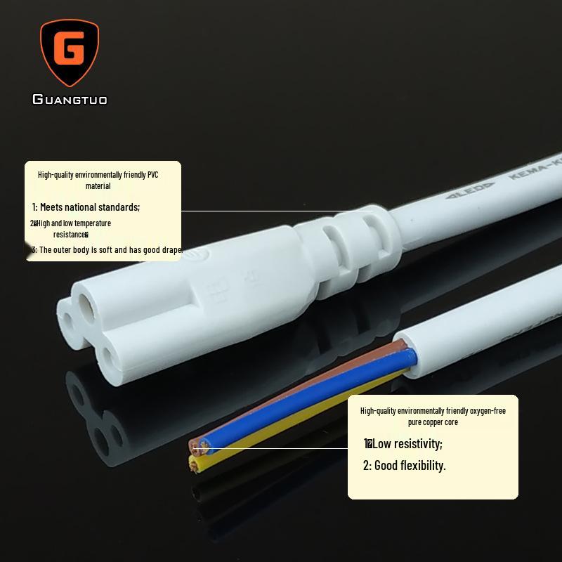 LED T5/T8 Fluorescent Tube Cord with 3-Hole Plug & 3-Core Ground Wire