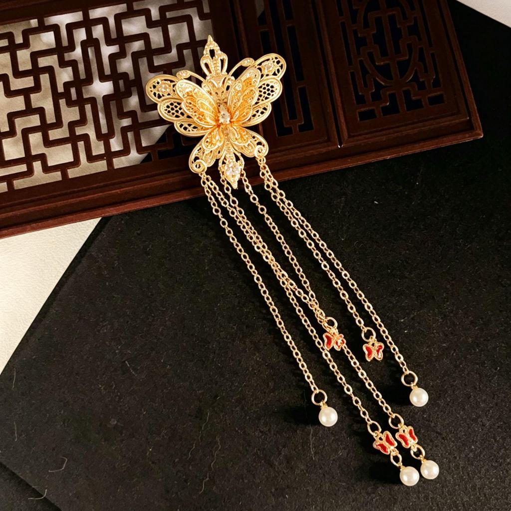 Exquisite High-End Butterfly Tassel Women's Hair Clip - Side Accessory for Bangs