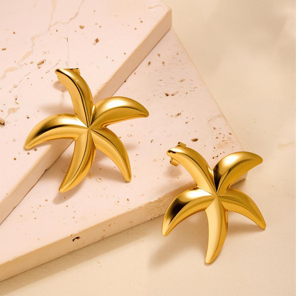 Geometric Irregular 18k Gold Titanium Steel Earrings for Women