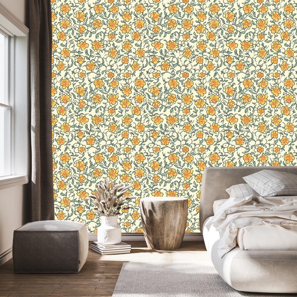 Beige, Cream and Gold Flowers Wallpaper for Living Room and Bedroom 50x1000