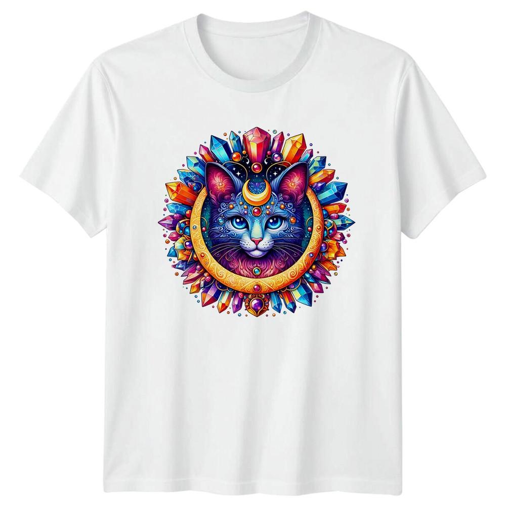 Crystal Cat Crescent Moon Magic Celestial TShirt S