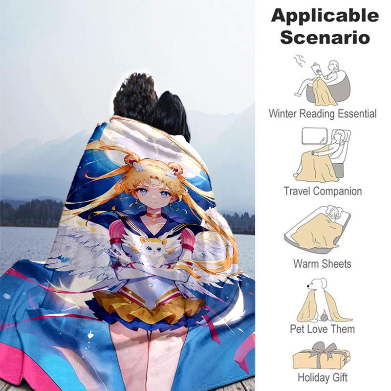 1pc Blanket Sailor Moon1 Print Design, Lightweight Blanket for Sofa, Bed- Soft &Warm, Gift for All Seasons Like Christmas, Halloween