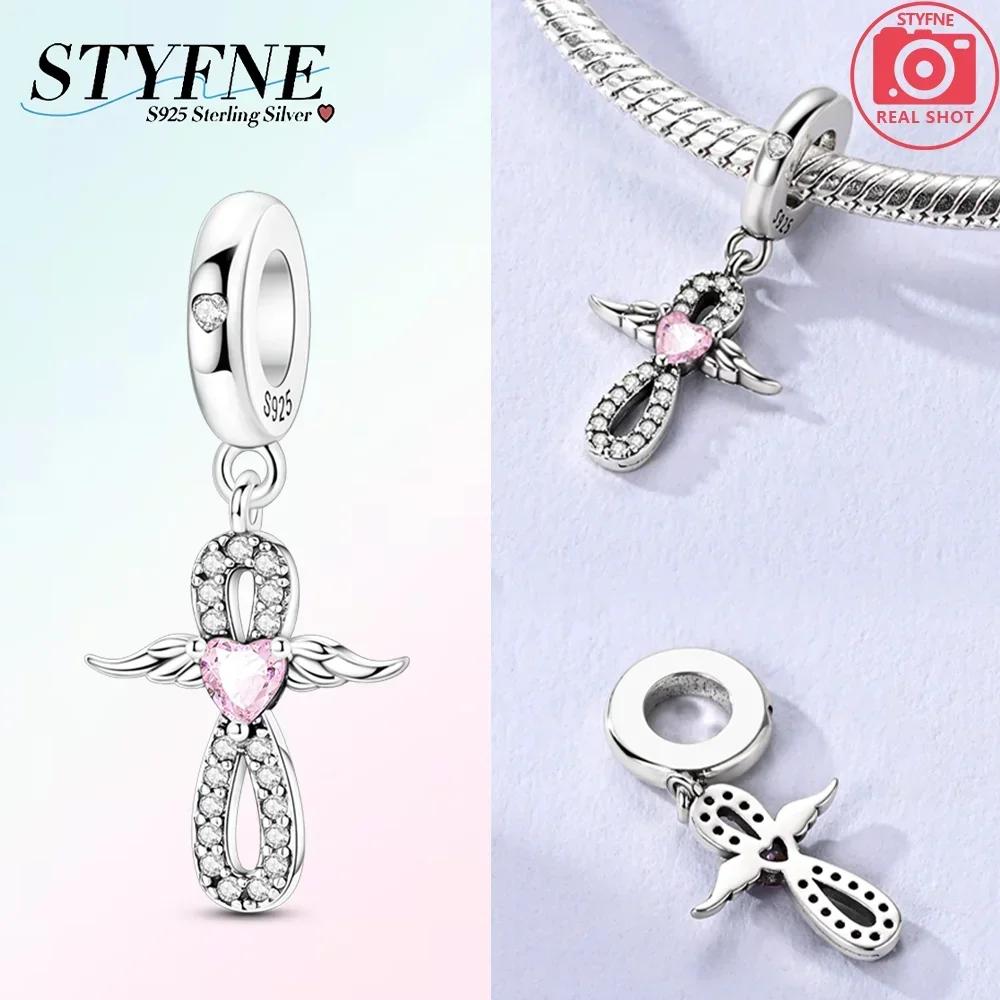 Authentic copperBlue Zircon Heart Pendant Luminous Crown Charm Bead Charms Bead Compatible With Bracelets Accessory Fine Valentines Day Gift Diy Set