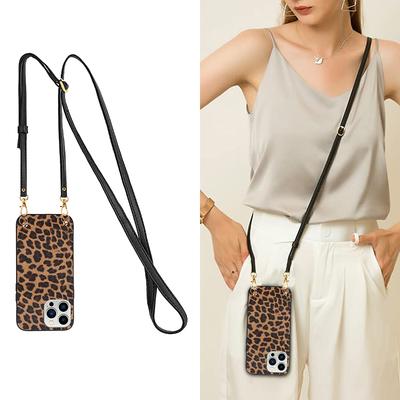 Crossbody Strap Leopard Zebra Print Case For iPhone 15 14 13 12 Mini 11 Pro Max Xs Xr X 16 PRO Plus SE2 Cord Chain Leahter Cover