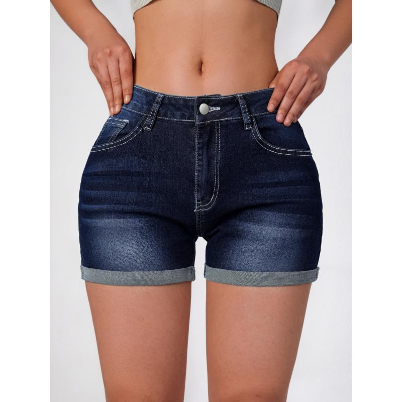 

European & American Women s Elastic Dark Blue Denim Shorts: Slim Fit & Versatile for Spring and Summer L темно-синий