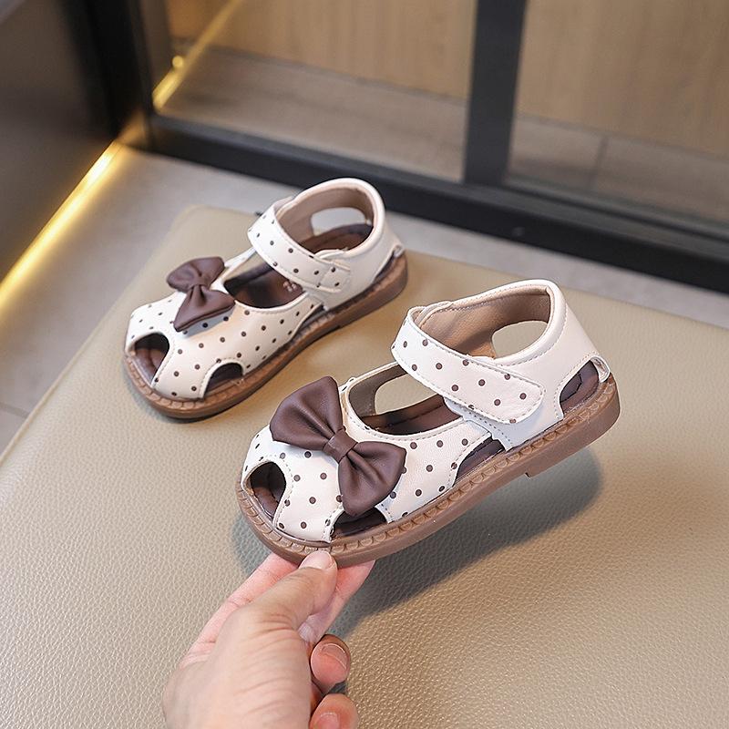 Fashion Kids Shoes 2025 Summer New Style Girl Bow Princess Sandals  Anti Slip Child Beach Shoe Simple Girls Polka Shoes Zapatos