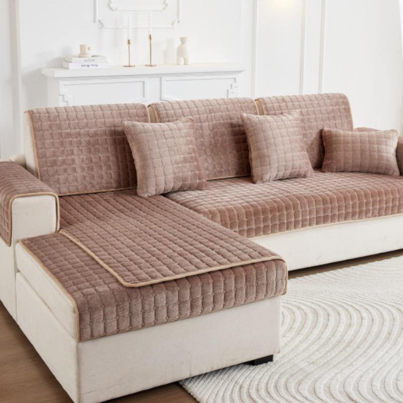 Thickened Plush Sofa Cushion Non-Slip Flannel Cover for Autumn and Winter