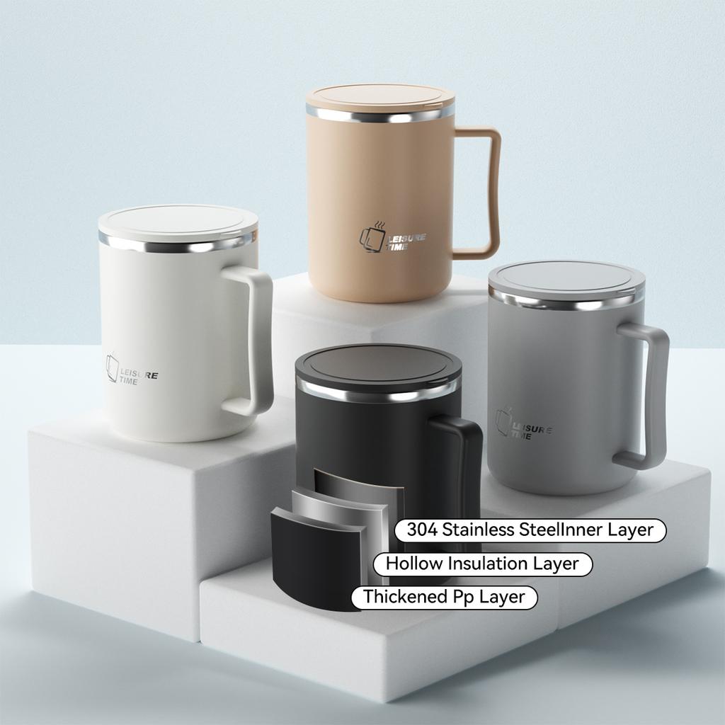 WORTHBUY Double-layer Insulated Coffee Mug With Handle Student Leak-proof 304 Stainless Steel Milk Coffee Water Cup Drinkware