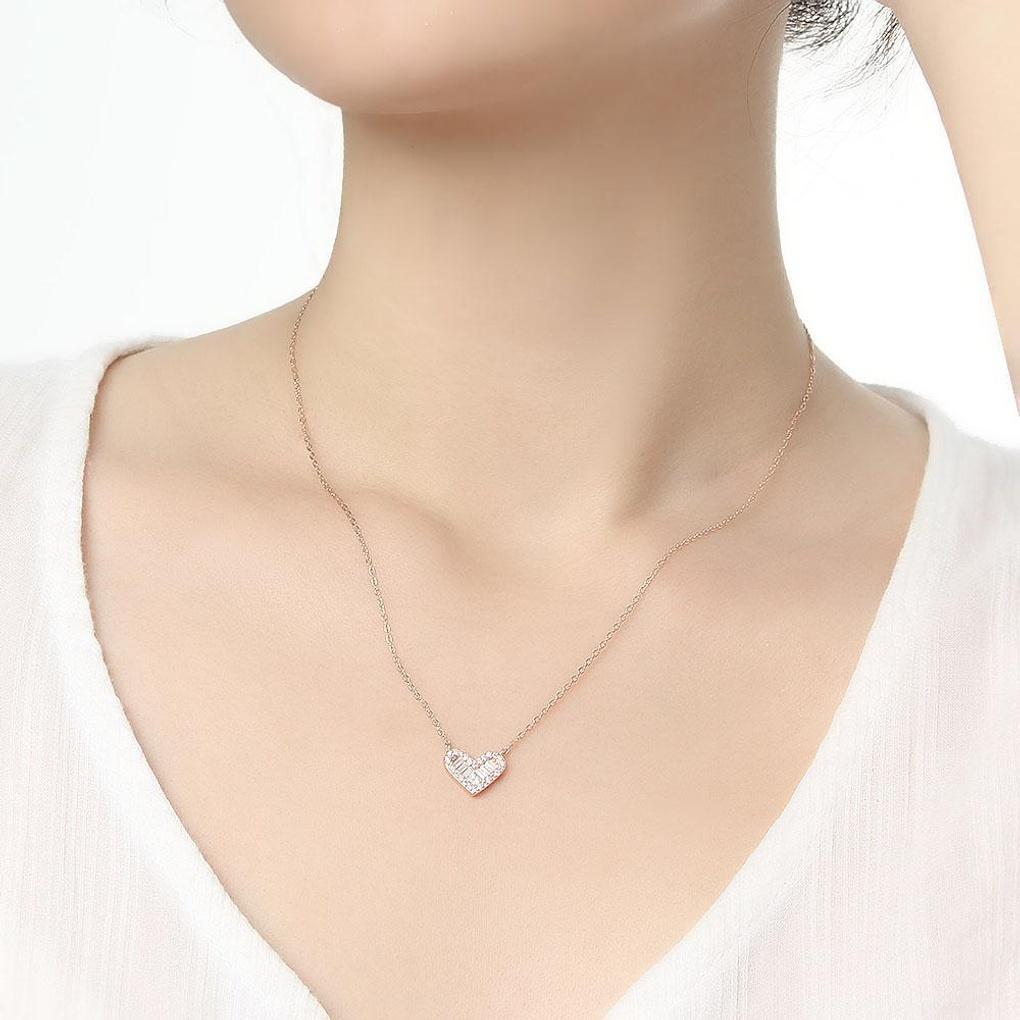 925 Silver Gold Plated Shiny Heart Necklace