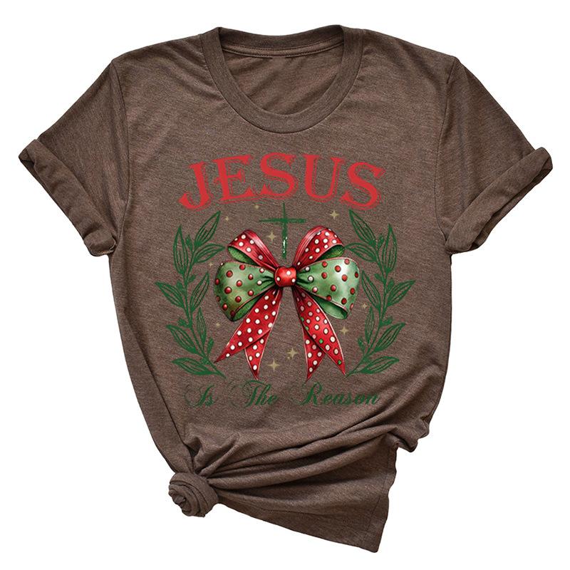 Weihnachten Bedrucktes Reines Baumwoll Kurzarm Damen Freizeit Trendiges T-Shirt Pullover Weihnachten Mode Oberteil T-Shirts Damen