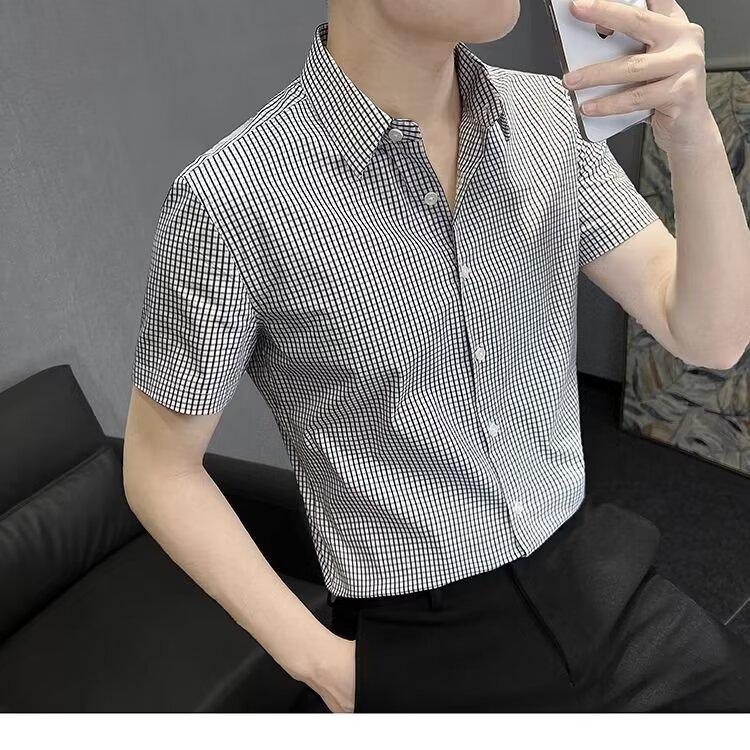 2024 Neformální kostkovaná volná košile s klopami pro muže středního věku a mladé muže, Business casual módní bunda pro muže