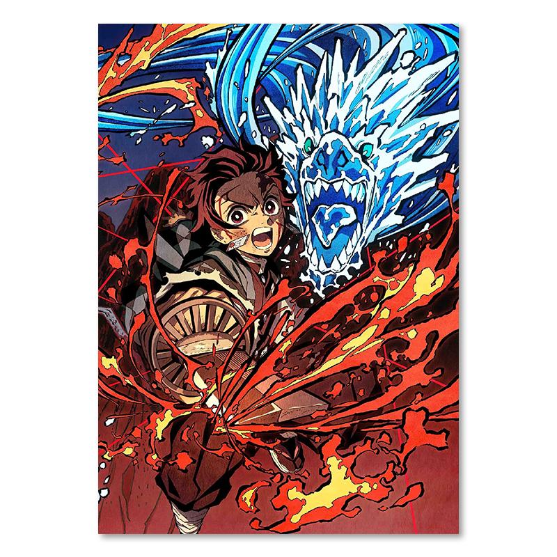 

Японский аниме-плакат «Убийца демонов» Kamado Tanjirou Rengoku Kyoujurou Картина на холсте для комнаты Настенные художественные краски Картина для домашнего декора 21x30cm No Framed
