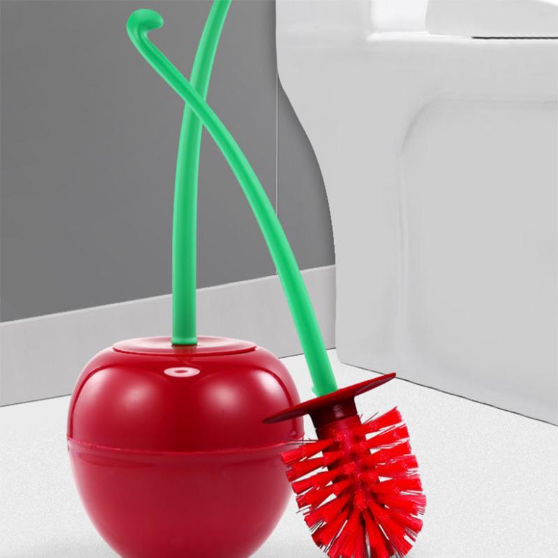 Kreativt Körsbärsformat Badrumstoalettborste Set Multifunktionell Golvstående Borste Utan Döda Vinklar Borste
