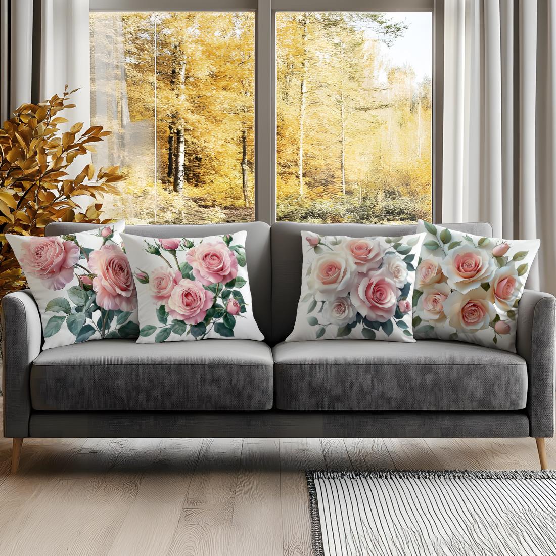 Jmg Clothing Unisex Pink Rose Cushion Pillowcase Printed Polyester 45X45cm Throw Pillowcover Decorative Sofa Cushion Pillowslip Home Decor