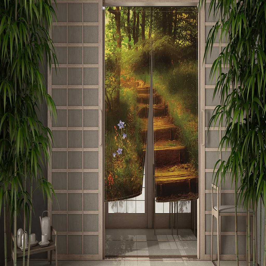 Secluded Forest landscape Door Curtain Linen Curtain Bedroom Living Room Home Decor Doorway for Kitchen Entrance Half Curtain