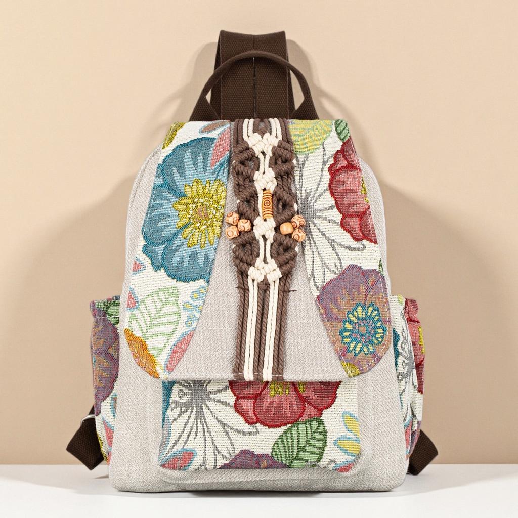 Gudaobell Ethnic Embroidery Canvas Backpack With Padded Compartments For Daily Use