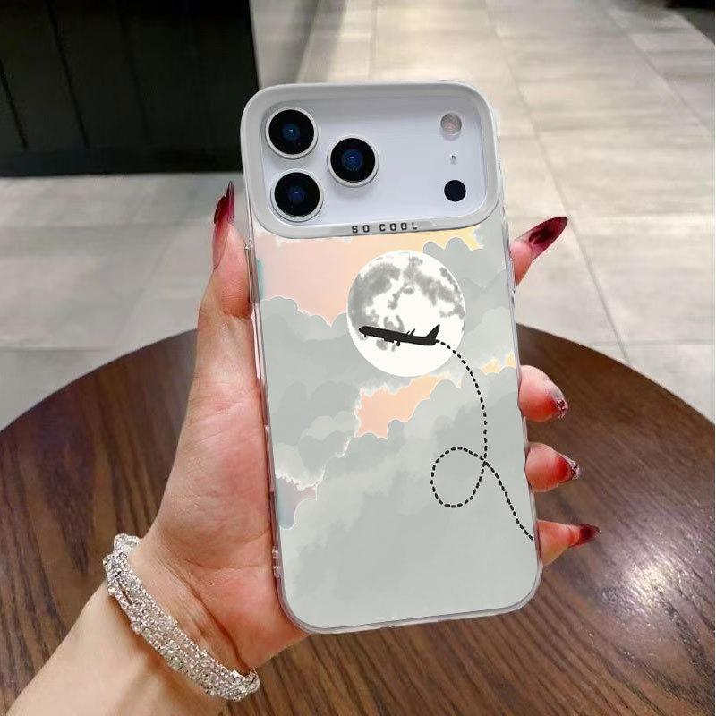 Moon Plane Pattern Trendy Hard Phone Case For Apple Iphone Series